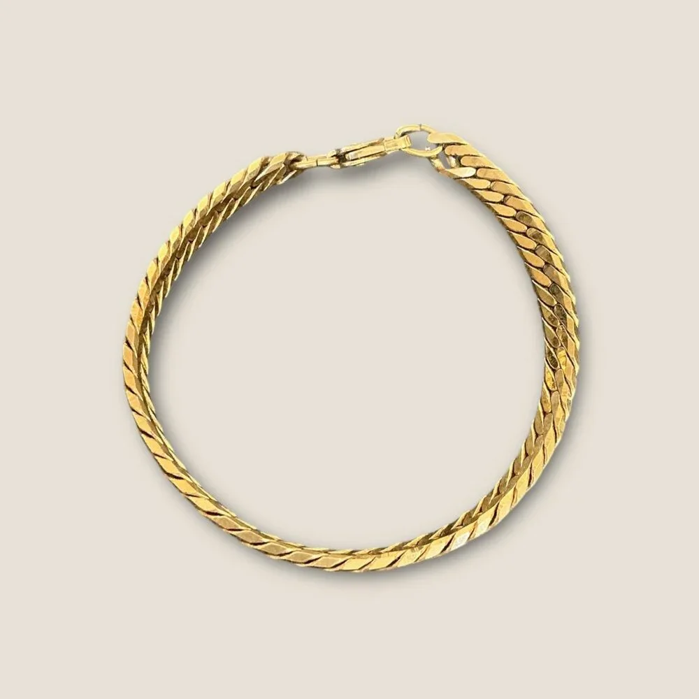 Vintage Gold-Tone Herringbone Bracelet 7.5 Inches
